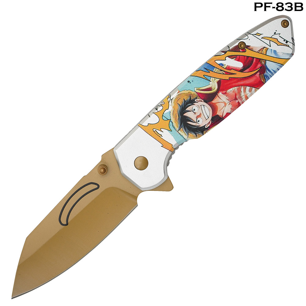 Luffy White and Gold Luffy Print Handle Spring Assist Pocket Knife