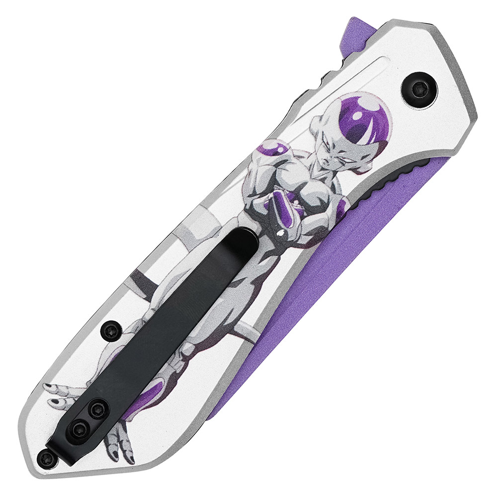 Frieza Print Grey Purple Handle Spring Assist Pocket Knife