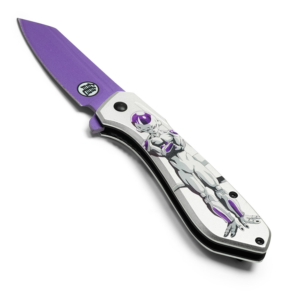 Frieza Print Grey Purple Handle Spring Assist Pocket Knife