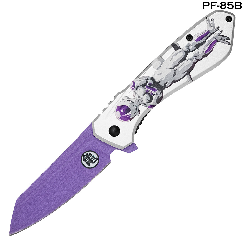Frieza Print Grey Purple Handle Spring Assist Pocket Knife