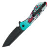 Chainsaw Skull Graphic Tanto Folding Knife