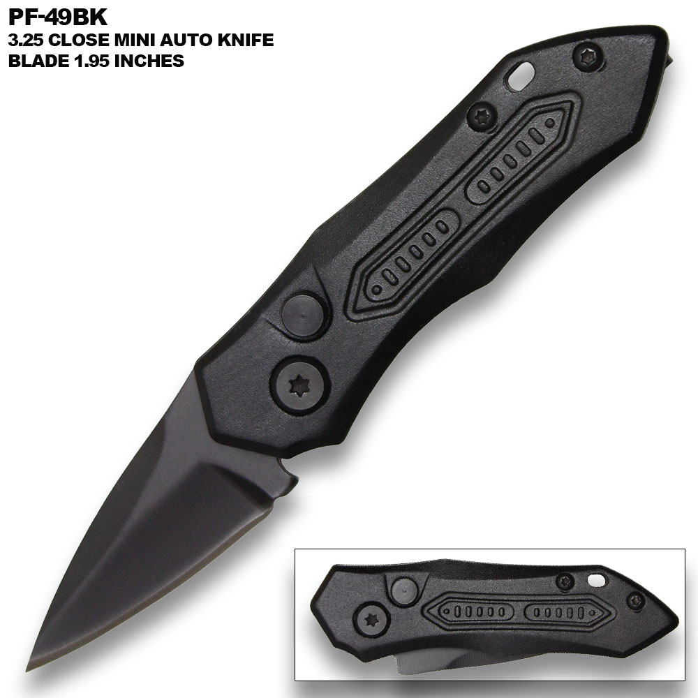 Black Push Button 5 Inches Overall Legal Auto Knife Black  Blade