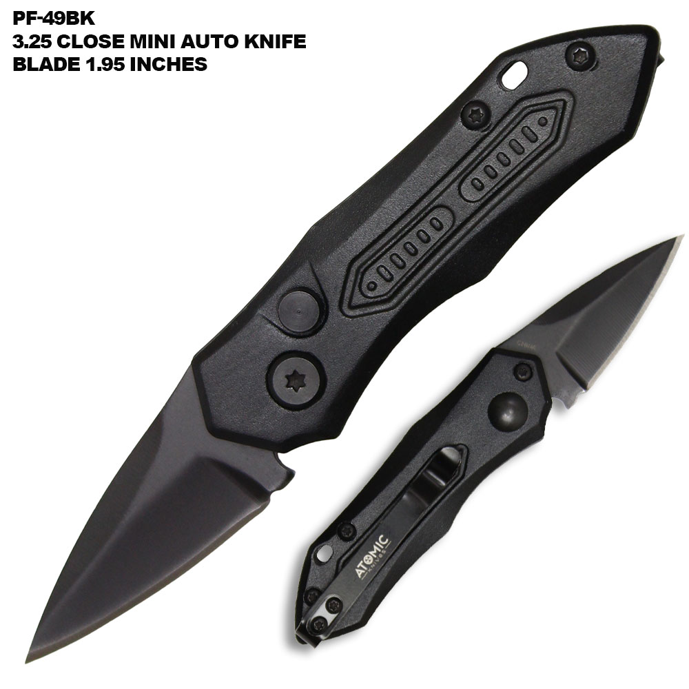 Black Push Button 5 Inches Overall Legal Auto Knife Black  Blade