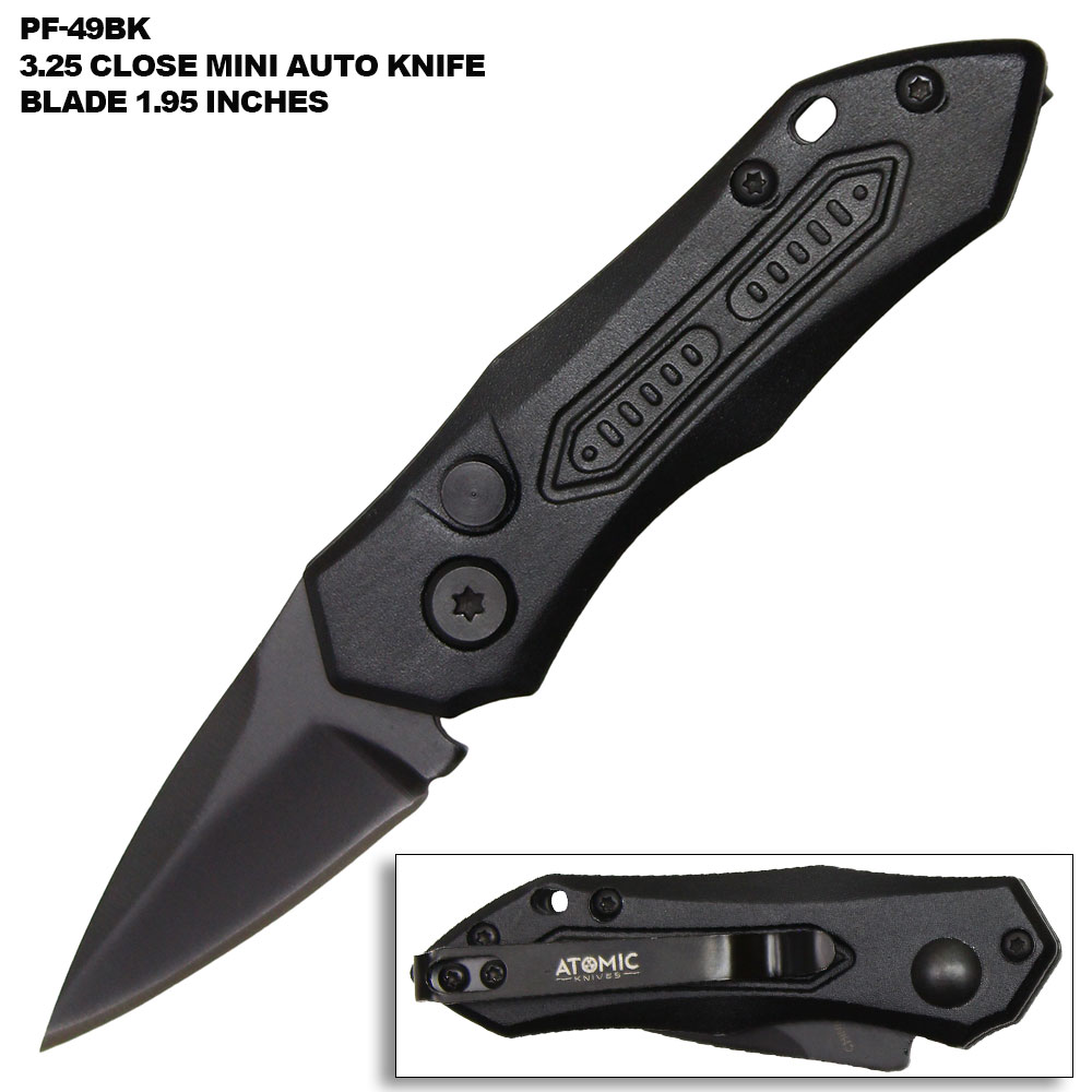 Black Push Button 5 Inches Overall Legal Auto Knife Black  Blade