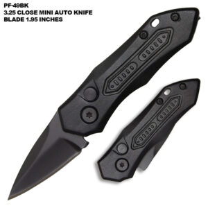 Black Push Button 5 Inches Overall Legal Auto Knife Black  Blade