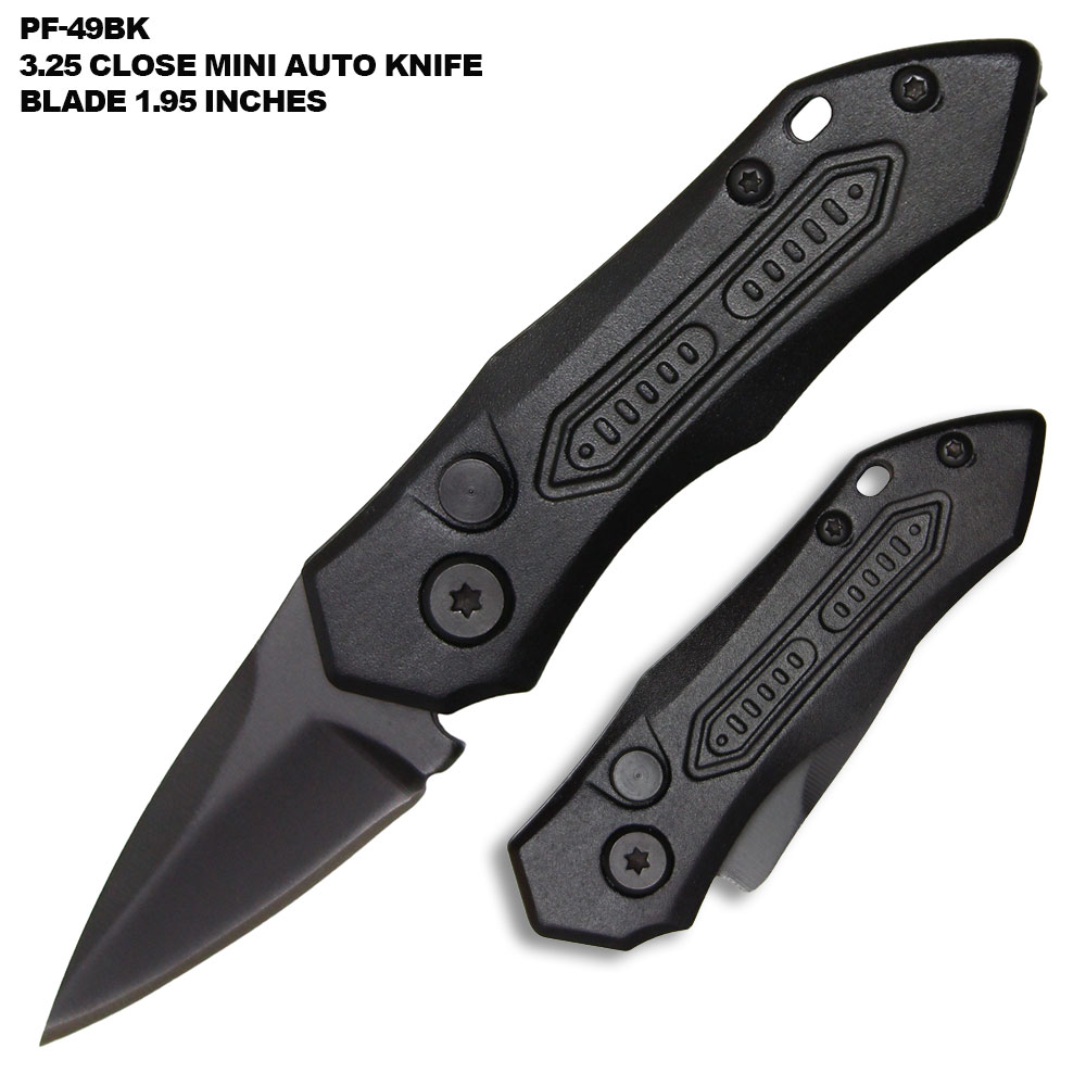 Black Push Button 5 Inches Overall Legal Auto Knife Black  Blade