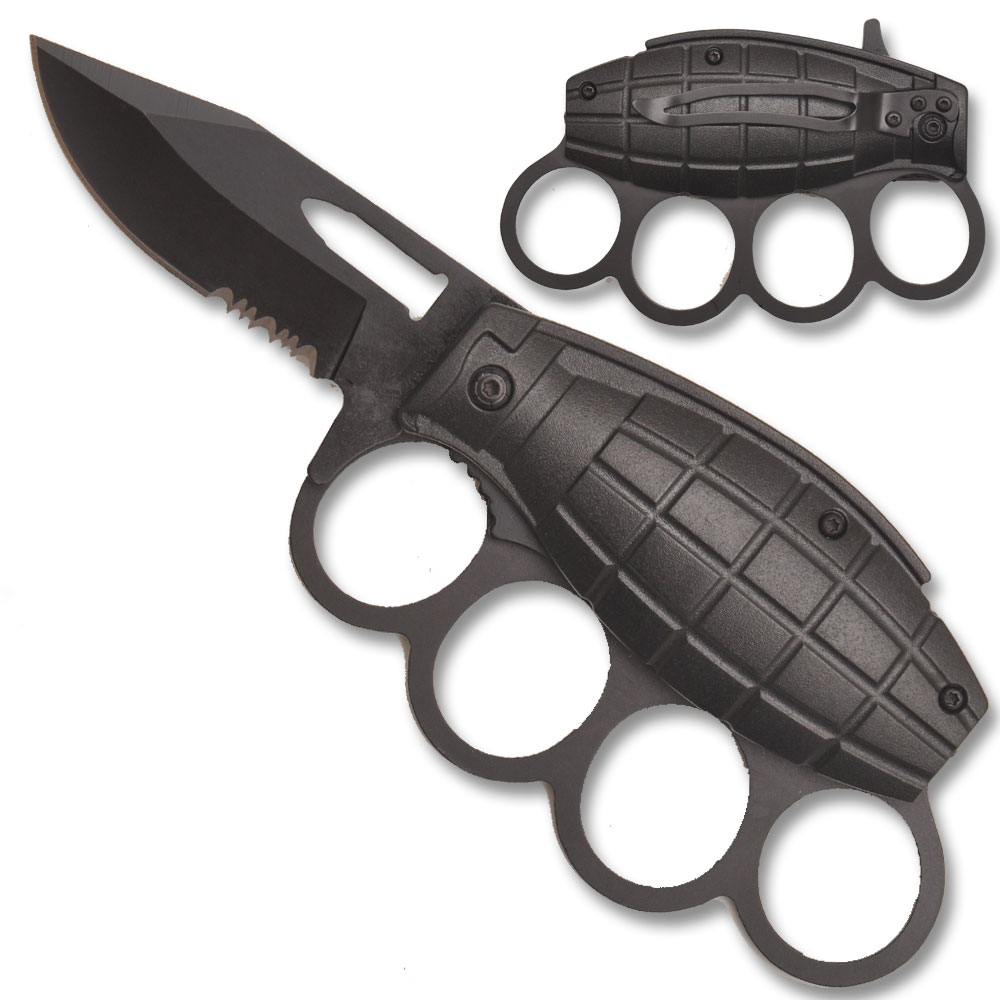 Frag Out!  Grenade Knuckle Spring Assist Knife
