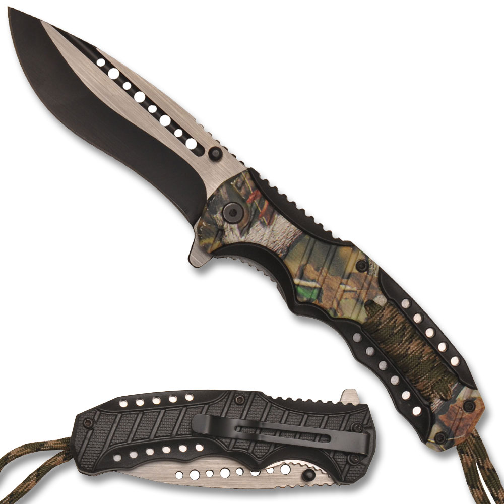 Spring Assisted Knife Camo Handle Camo Cord Wrap