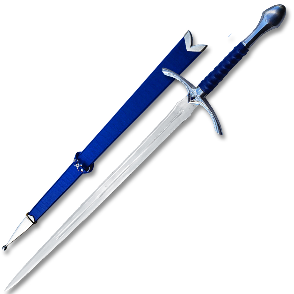 LOTR  Fantasy Glamdring Replica Sword Blue Leather Wood Scabbard