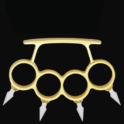 RAGE! Spiked Brass Knuckle Paper Weight Duster 4-Blade Aluminum Display