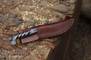 Hand-Forged Twisted Handle Railroad Fixed Blade Knife