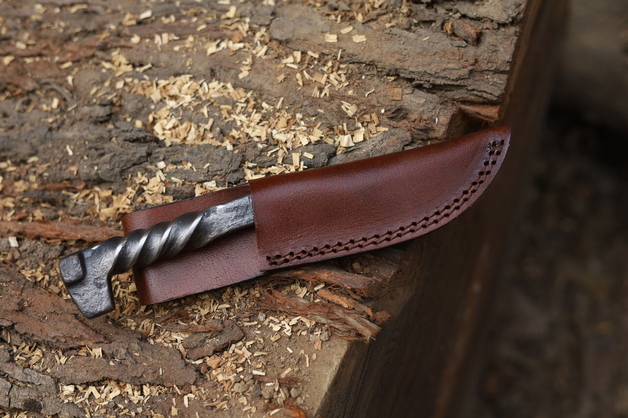 Hand-Forged Twisted Handle Railroad Fixed Blade Knife