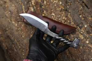 Hand-Forged Twisted Handle Railroad Fixed Blade Knife