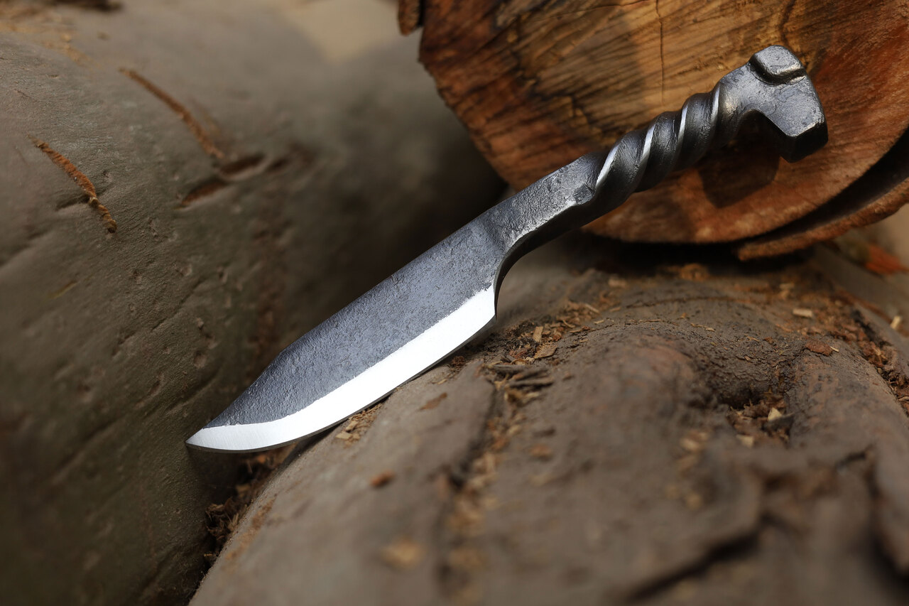 Hand-Forged Twisted Handle Railroad Fixed Blade Knife