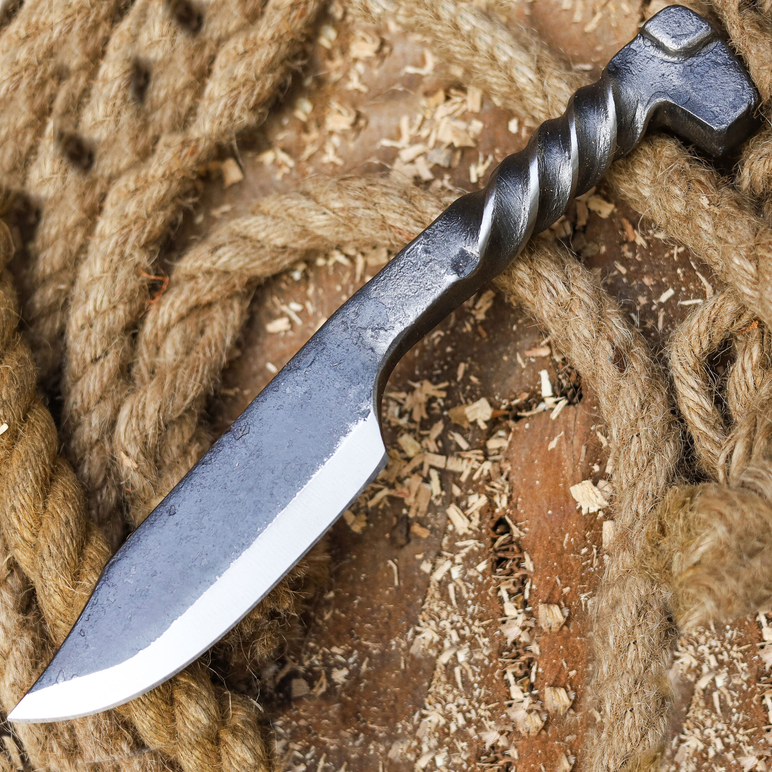 Hand-Forged Twisted Handle Railroad Fixed Blade Knife