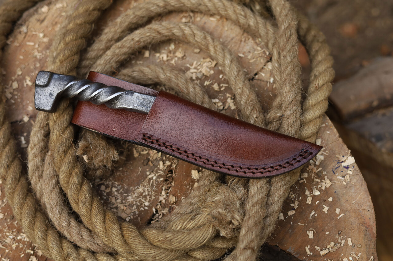 Hand-Forged Twisted Handle Railroad Fixed Blade Knife