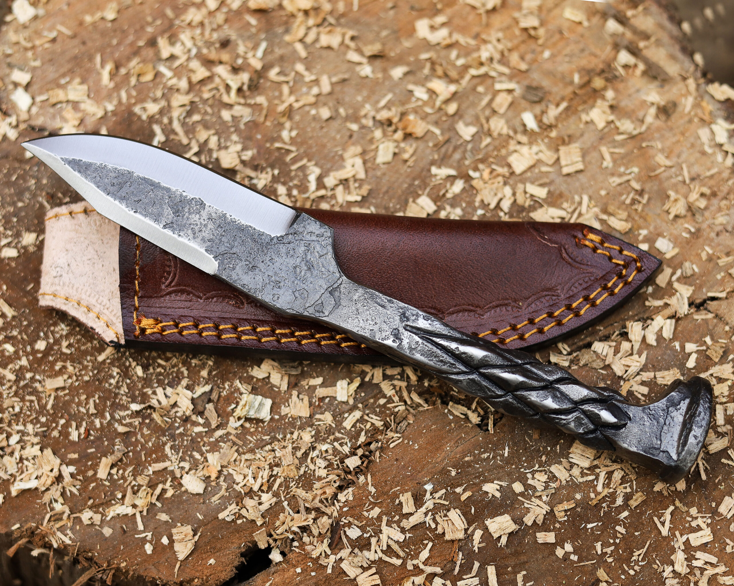 Forged Iron Railroad Twisted Handle Hunter Knife