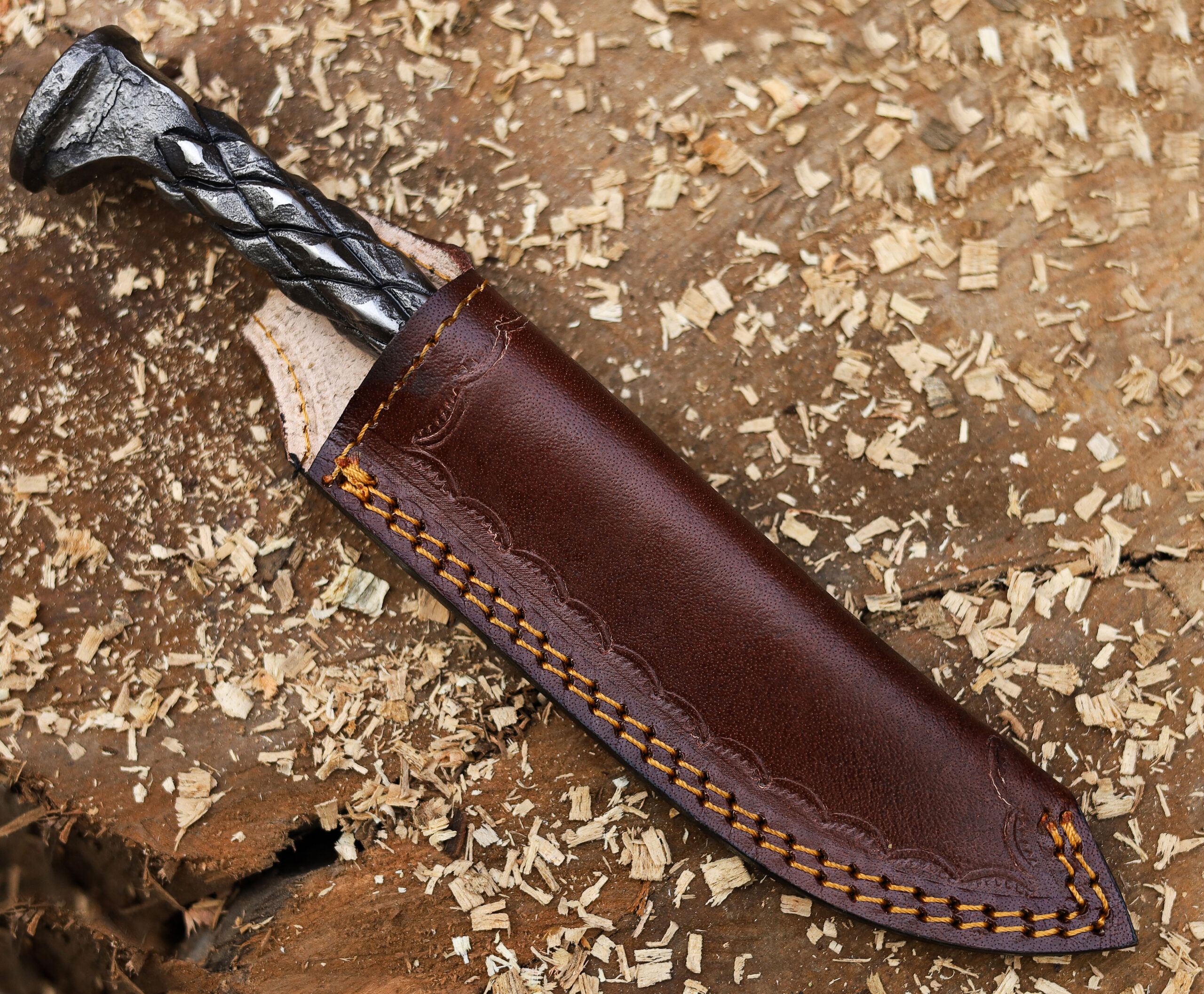 Forged Iron Railroad Twisted Handle Hunter Knife