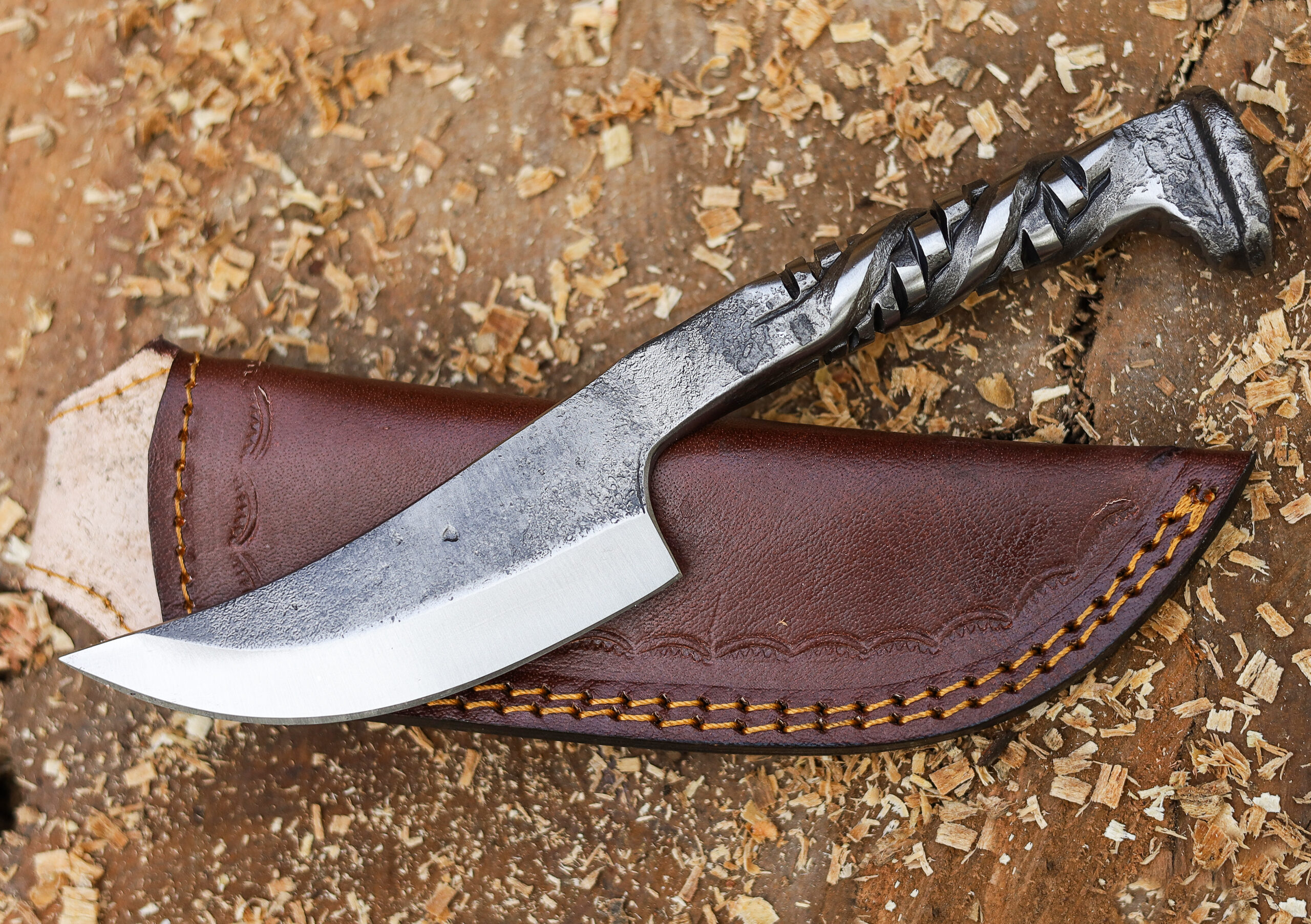 Twisted Railroad Spike Carbon Steel Skinner Knife