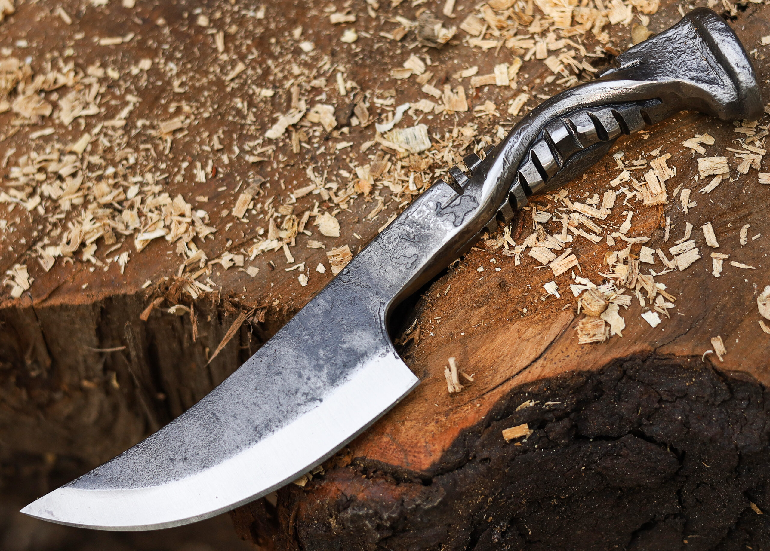 Twisted Railroad Spike Carbon Steel Skinner Knife