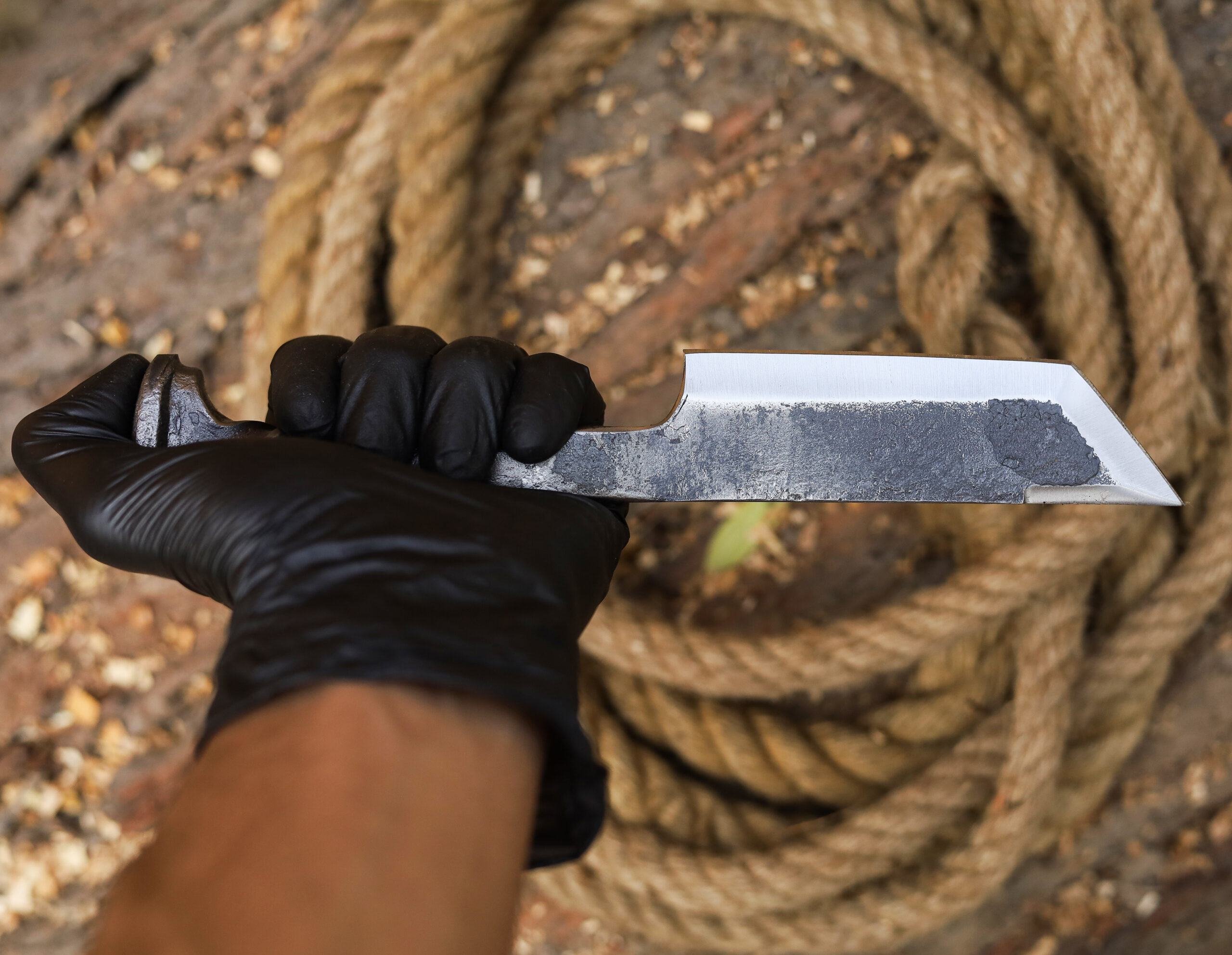 Twisted Railroad Spike Carbon Steel Japanese Tanto Knife