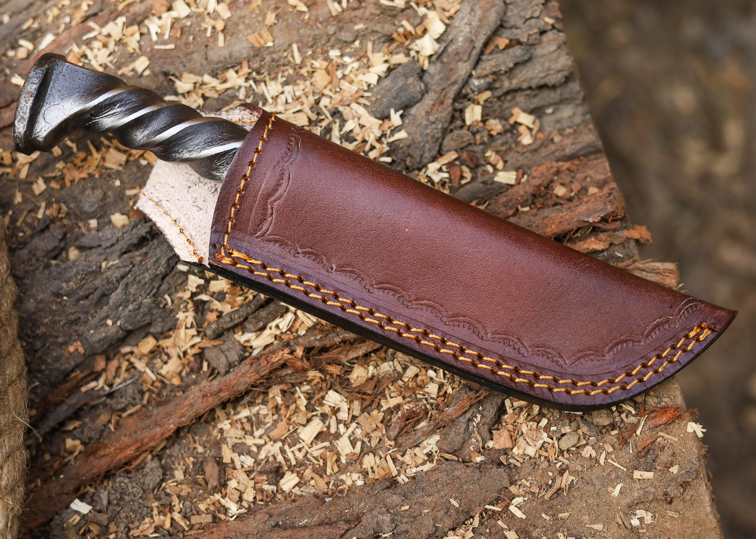 Twisted Railroad Spike Carbon Steel Japanese Tanto Knife