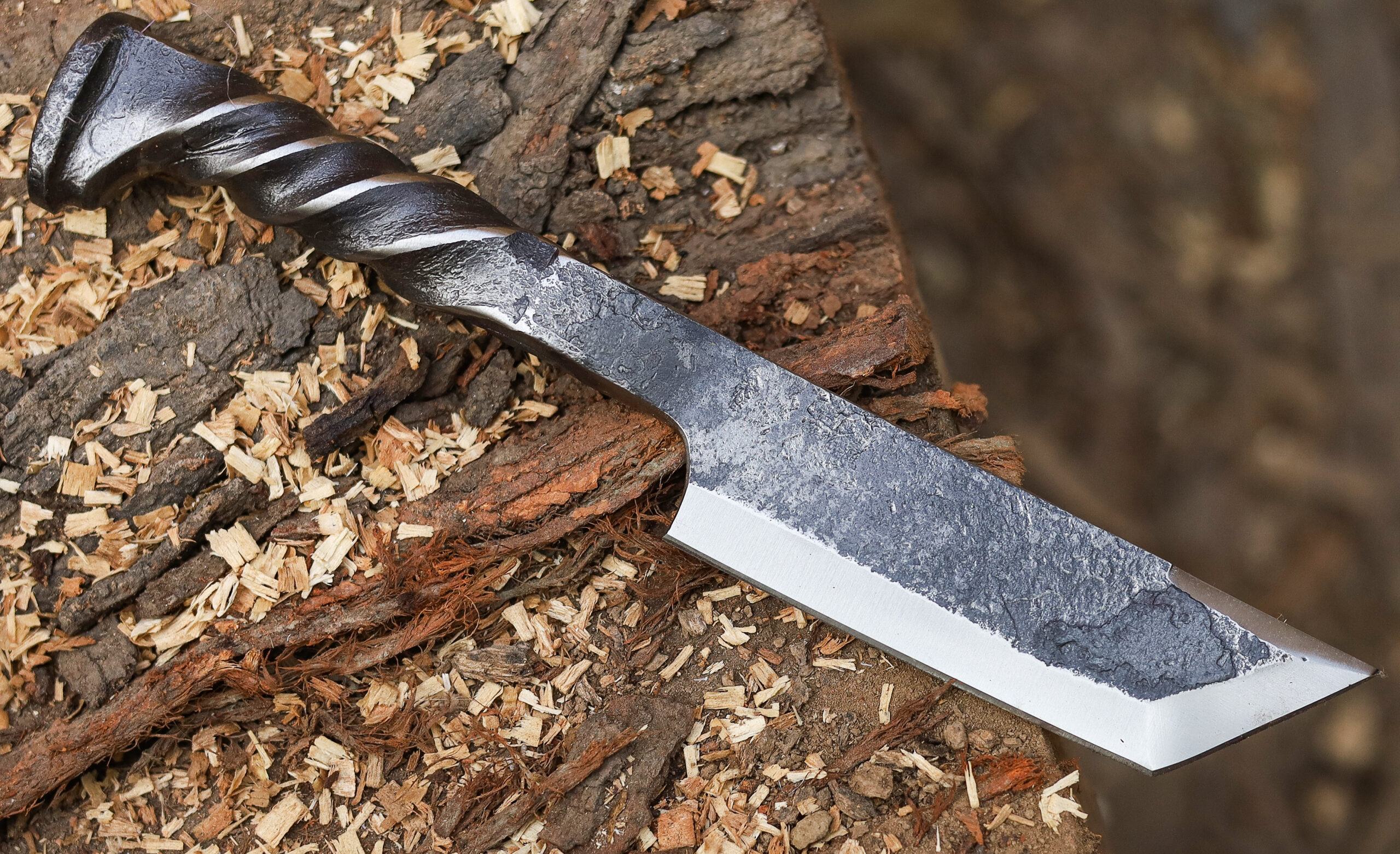 Twisted Railroad Spike Carbon Steel Japanese Tanto Knife