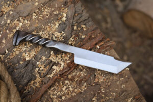 Twisted Railroad Spike Carbon Steel Japanese Tanto Knife Silver Finish