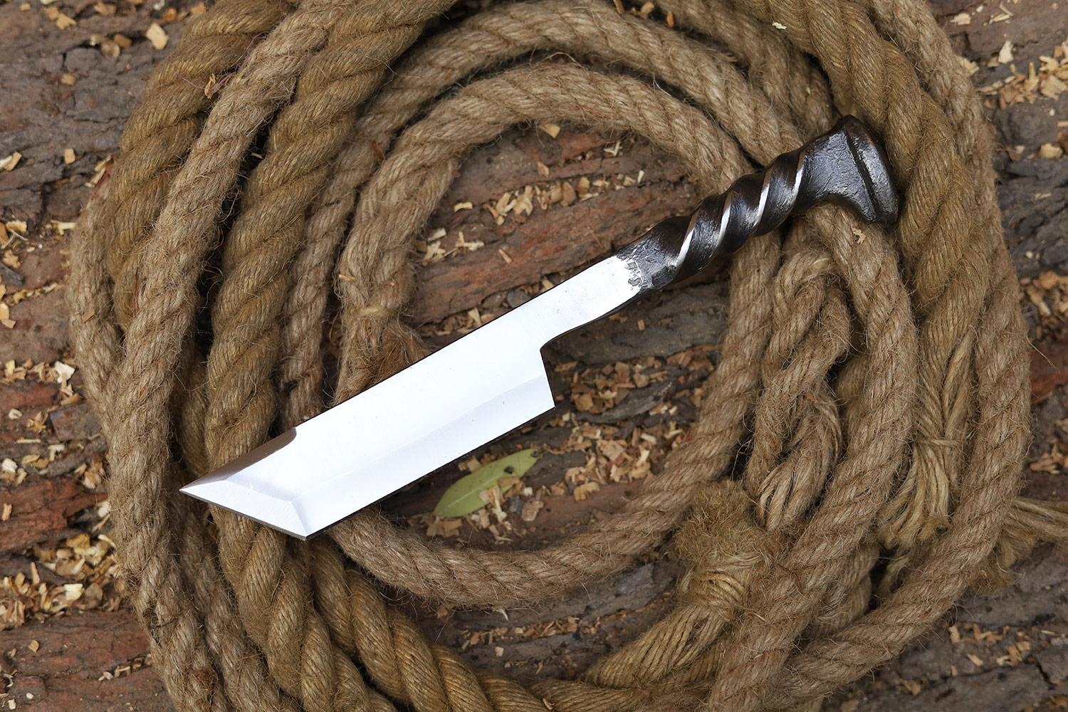 Twisted Railroad Spike Carbon Steel Japanese Tanto Knife Silver Finish