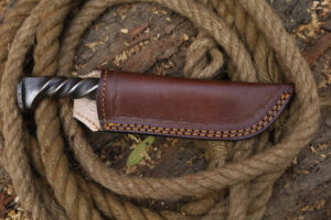 Twisted Railroad Spike Carbon Steel Japanese Tanto Knife Silver Finish