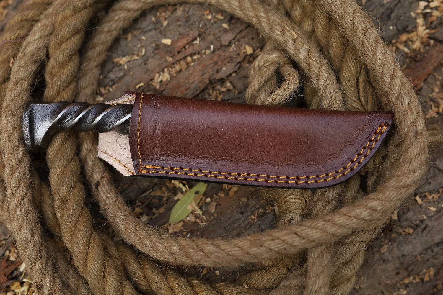 Twisted Railroad Spike Carbon Steel Japanese Tanto Knife Silver Finish