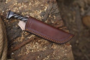 Twisted Railroad Spike Carbon Steel Japanese Tanto Knife Silver Finish