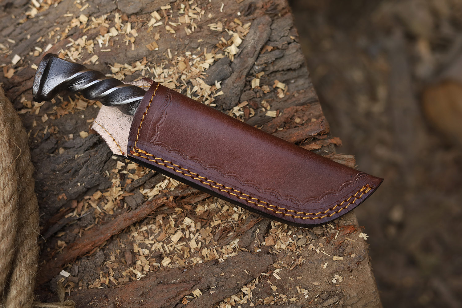 Twisted Railroad Spike Carbon Steel Japanese Tanto Knife Silver Finish