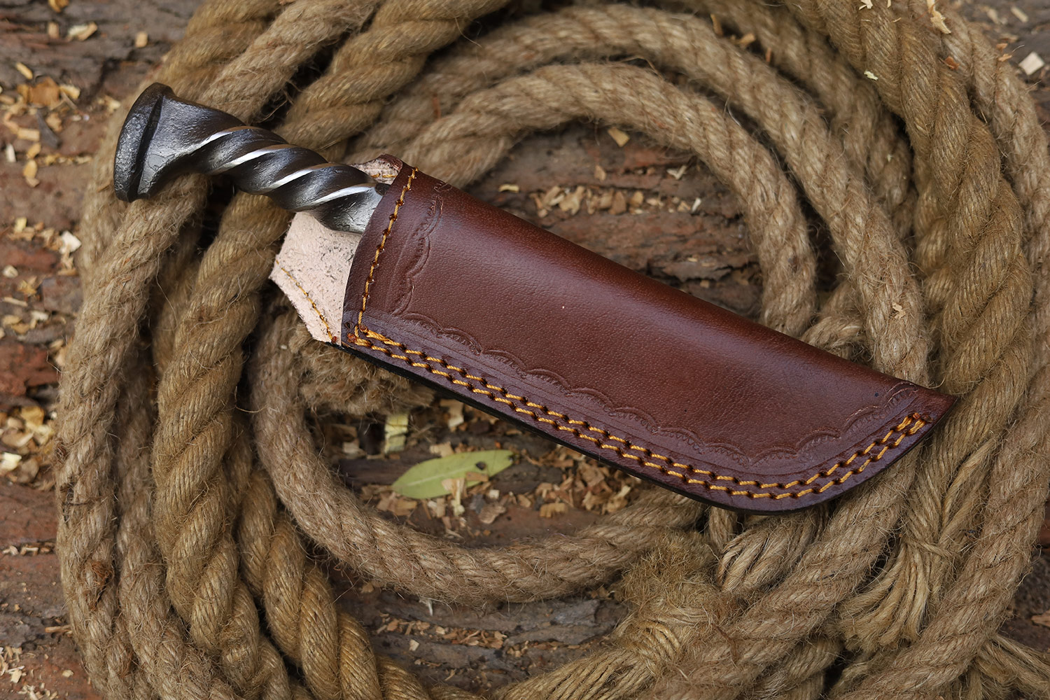 Twisted Railroad Spike Carbon Steel Japanese Tanto Knife Silver Finish