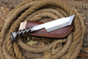 Twisted Railroad Spike Carbon Steel Japanese Tanto Knife Silver Finish