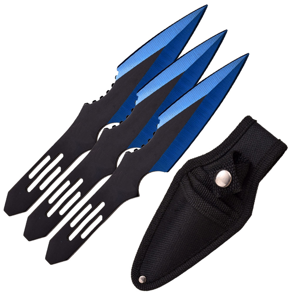 Thunder Bolt Throwing Knife Set 3pc Two Tone Black And Blue