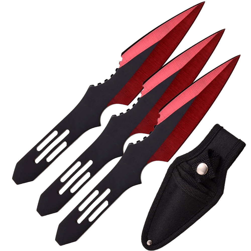Thunder Bolt Throwing Knife Set 3pc Two Tone Black And Red