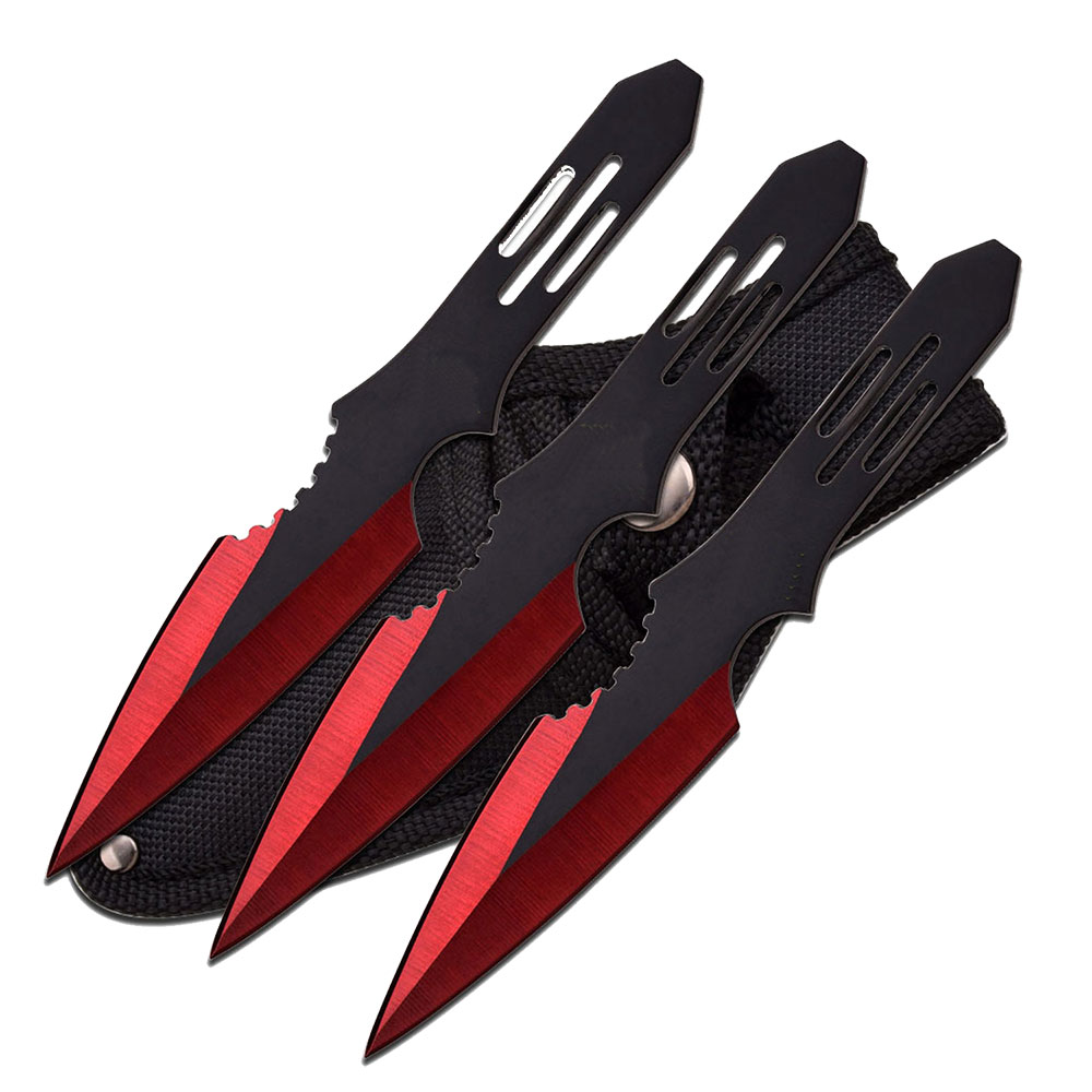 Thunder Bolt Throwing Knife Set 3pc Two Tone Black And Red