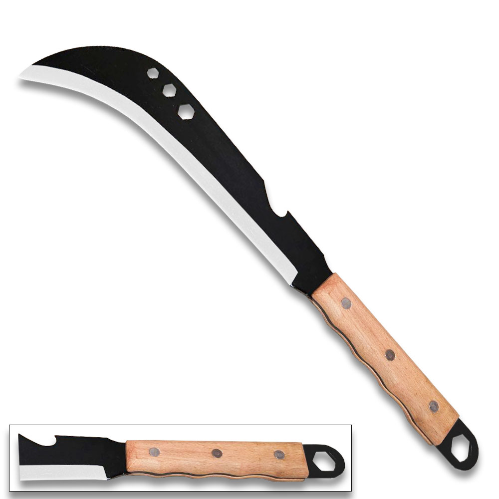 Full Tang Curved Kukri-Style Machete Knife – Wood Handle Outdoor Survival Blade