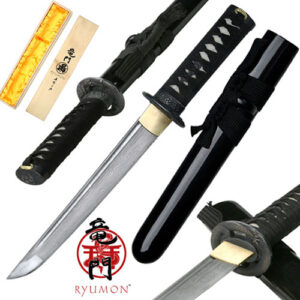 Ryumon - Folded 1065 Dragon Tsuba Tanto Black