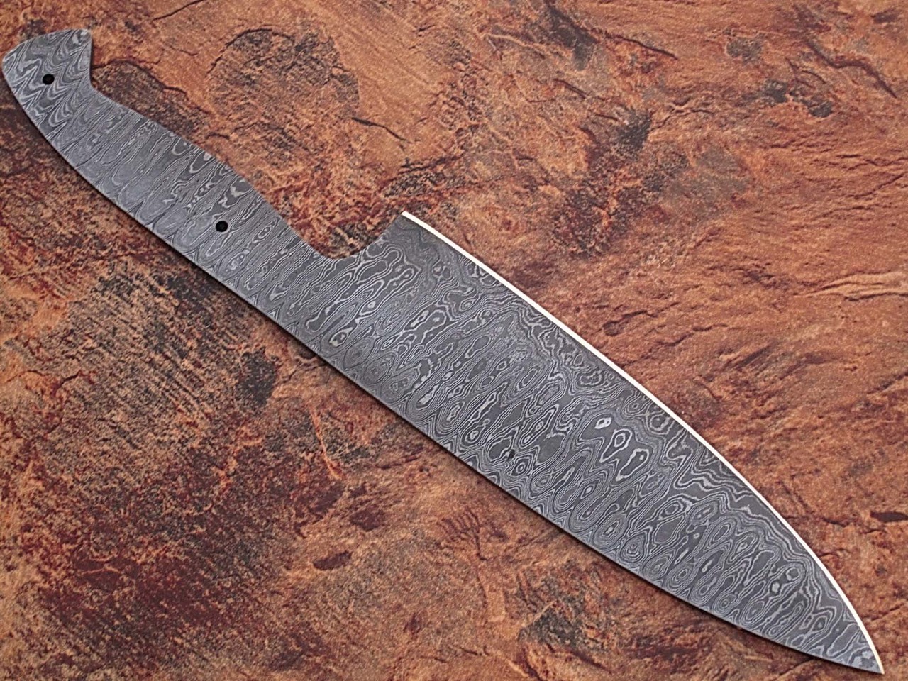 WHITE DEER Damascus Full Tang Ladder Pattern Blank Chef Knife - Ltd.Edition 5