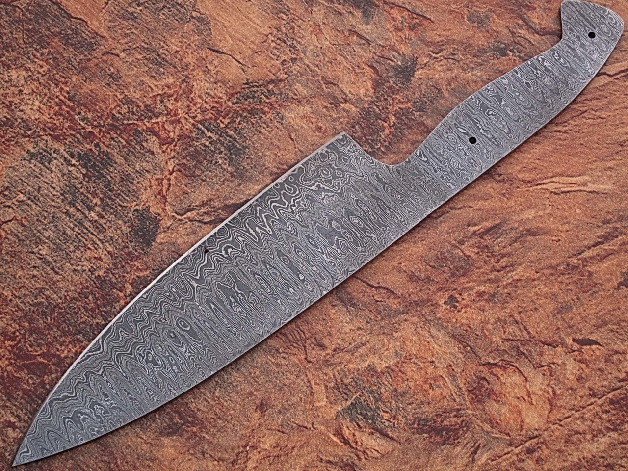WHITE DEER Damascus Full Tang Ladder Pattern Blank Chef Knife - Ltd.Edition 5