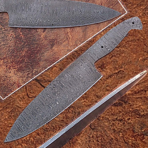 WHITE DEER Damascus Full Tang Ladder Pattern Blank Chef Knife - Ltd.Edition 5