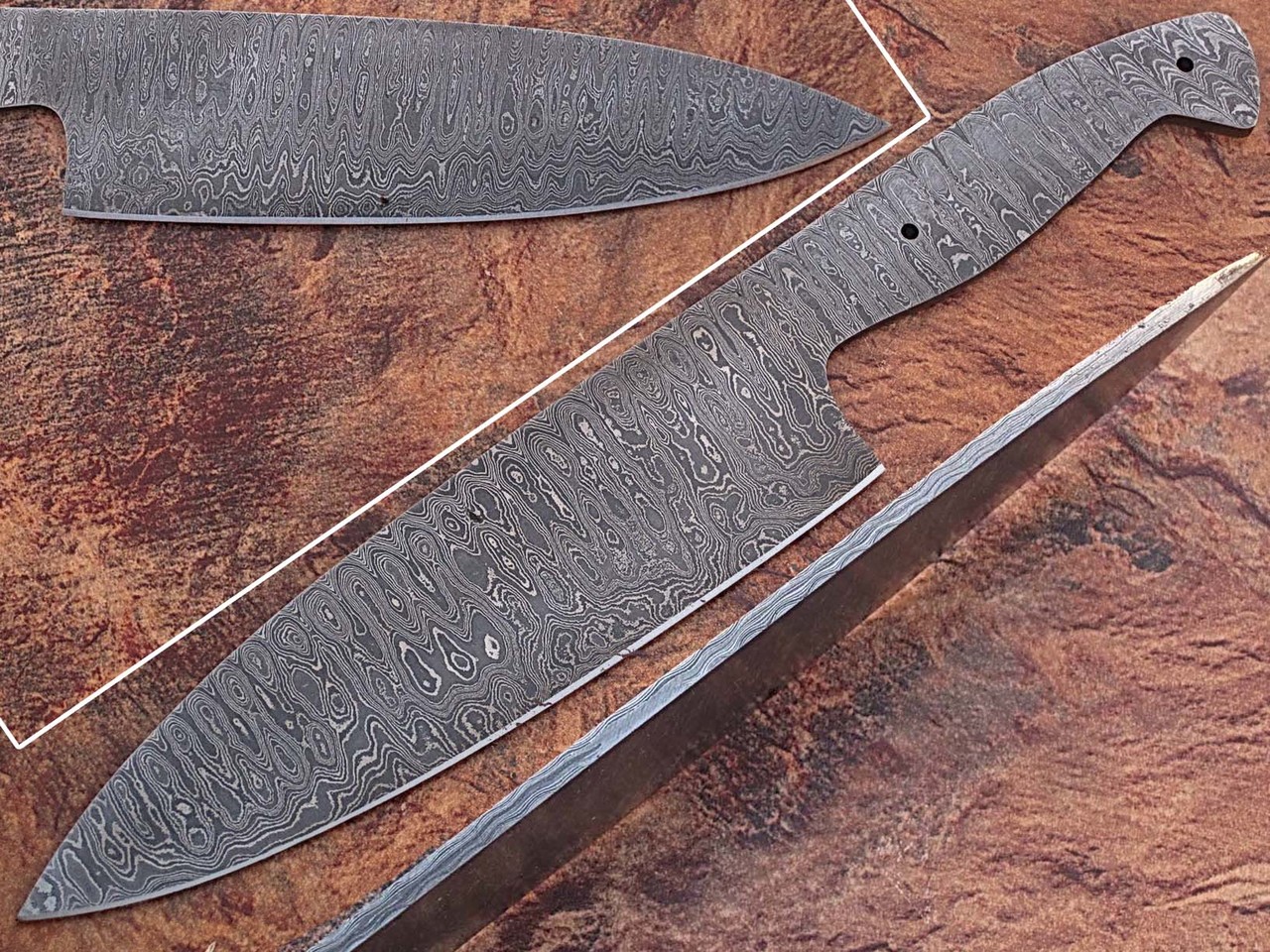 WHITE DEER Damascus Full Tang Ladder Pattern Blank Chef Knife - Ltd.Edition 5