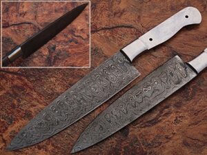 Custom Made Damascus Making Ladder Pattern Chef Knife blank