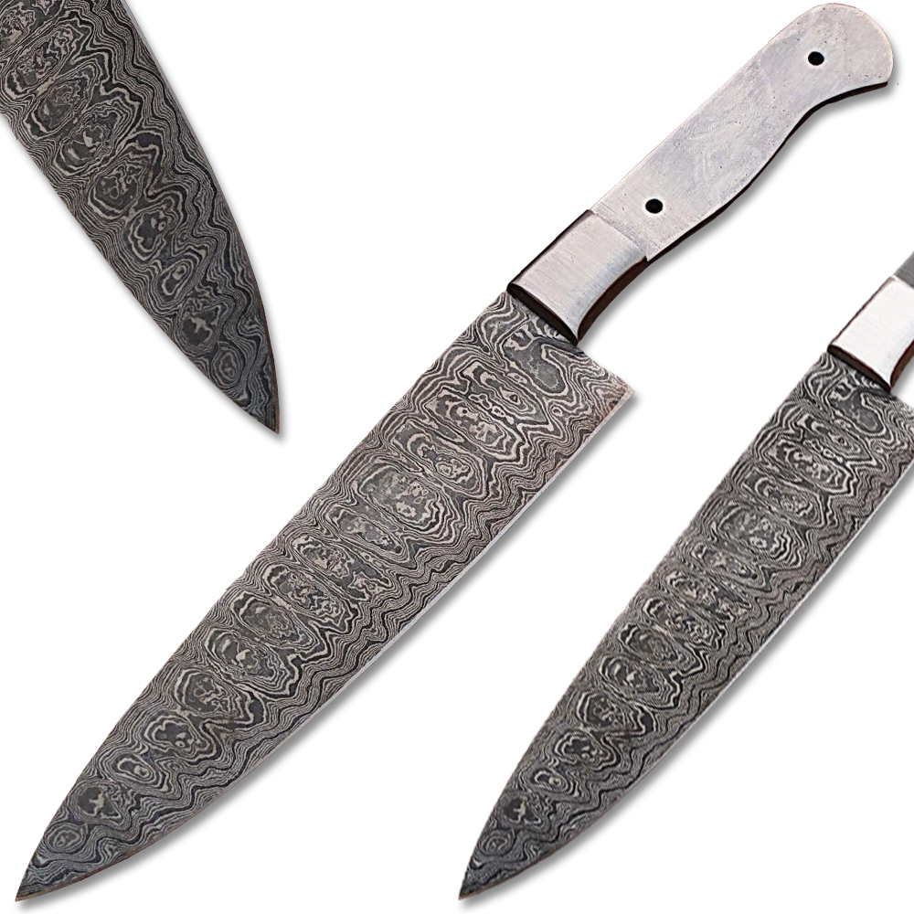 Custom Made Damascus Making Ladder Pattern Chef Knife blank