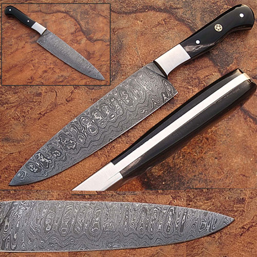 Handmade Damascus Steel Chef Knife Buffalo Horn Black Handle