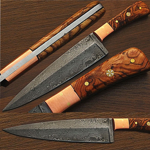 Handmade Custom Damascus Steel Chef Knife Olive Wood Handle