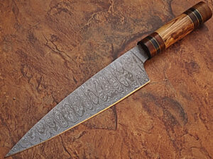 Custom Made Damascus Steel Olive wood ,Hard wood Handle