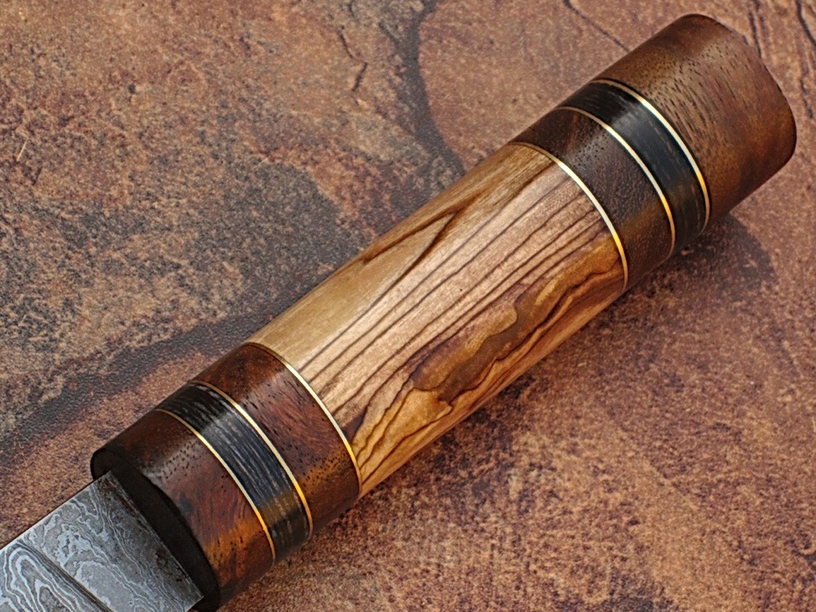 Custom Made Damascus Steel Olive wood ,Hard wood Handle